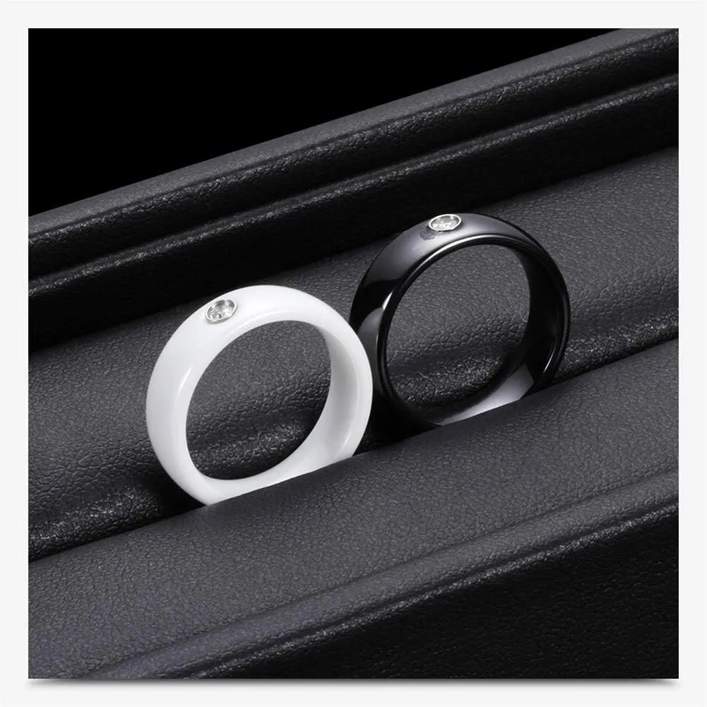 PAMTIER Unisex Ceramic Micro Round Cubic Zirconia Inlay High Polished Couple Ring