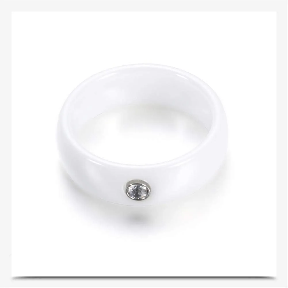 PAMTIER Unisex Ceramic Micro Round Cubic Zirconia Inlay High Polished Couple Ring