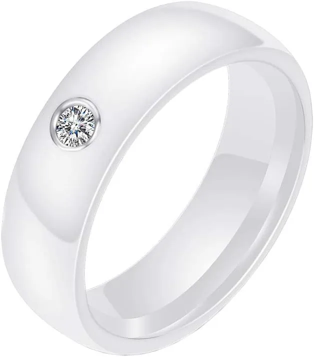 PAMTIER Unisex Ceramic Micro Round Cubic Zirconia Inlay High Polished Couple Ring