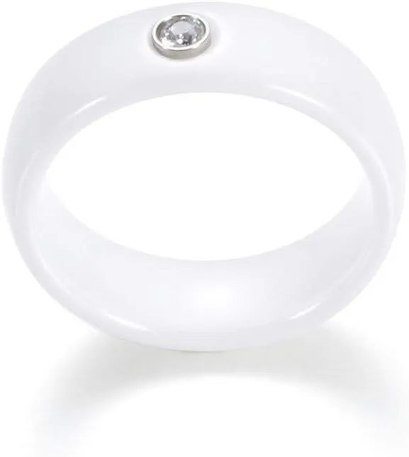 PAMTIER Unisex Ceramic Micro Round Cubic Zirconia Inlay High Polished Couple Ring