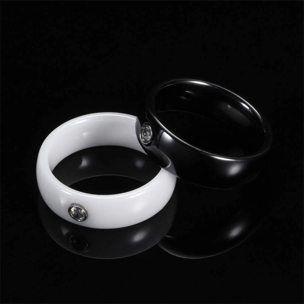 PAMTIER Unisex Ceramic Micro Round Cubic Zirconia Inlay High Polished Couple Ring