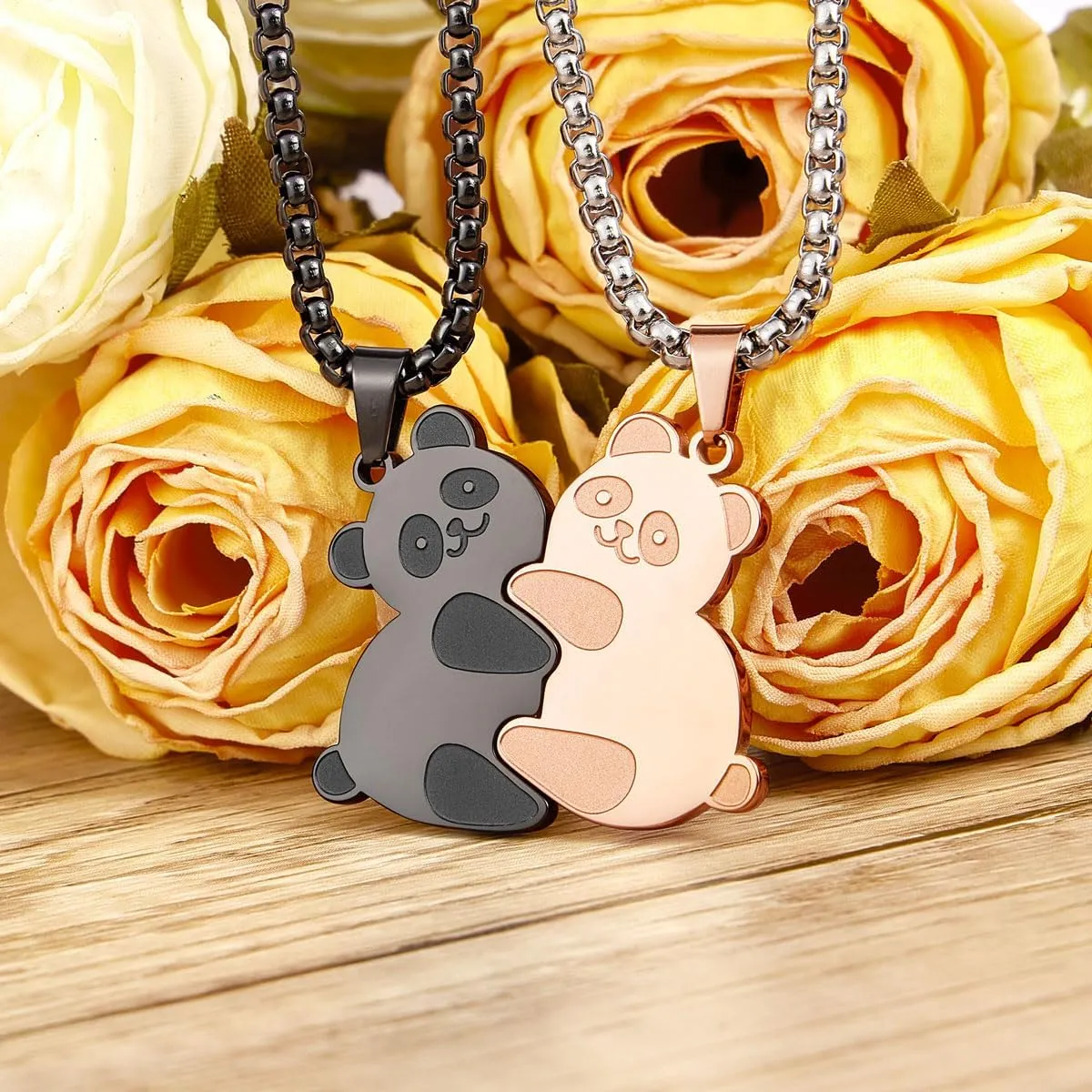 Panda Couples Necklace Cute Panda Hugging Puzzle Matching Necklaces Gift for Men Women
