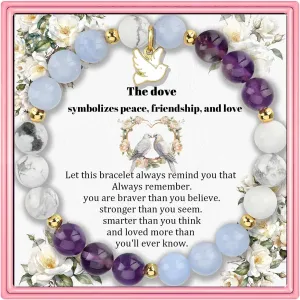 PARTNER Pigeon Inspirational Birthday Gifts for Women Best Friends Unique Gifts Natural Stone Beaded Bracelets for Women Agate Beaded Jewelry with Meaningful Message Card For Pigeon Lovers,Comes Packaged
