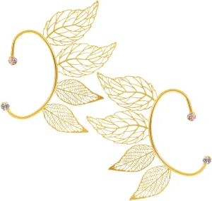 PartyKindom 2pcs Non Piercing Leaf Ear Cuff Earrings for Women Elegant Clip Jewelry for Parties Everyday Wear Concerts and Special Occasions Chic Design