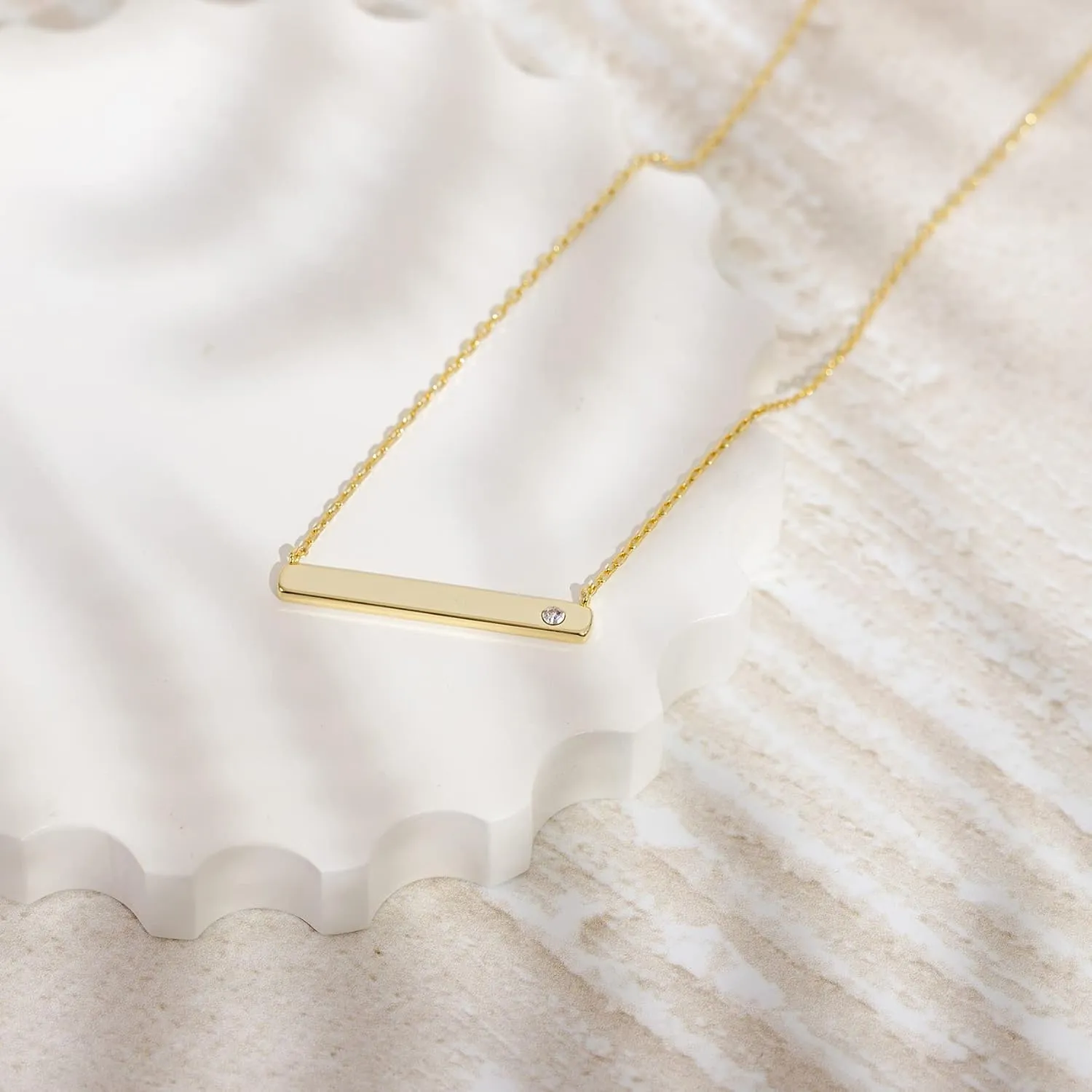 PAVOI 14K Gold Plated Crystal Birthstone Bar Necklace | Dainty Necklace | Gold Necklaces for Women