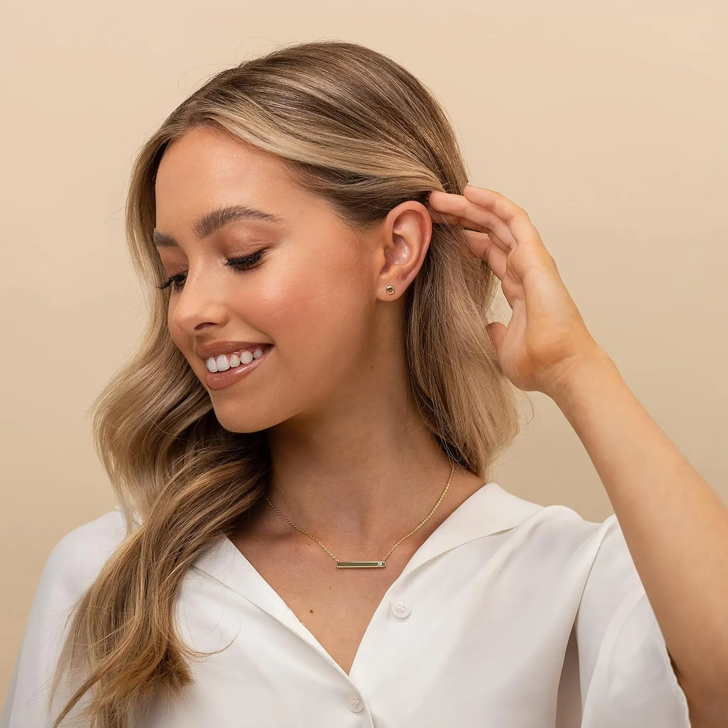 PAVOI 14K Gold Plated Crystal Birthstone Bar Necklace | Dainty Necklace | Gold Necklaces for Women