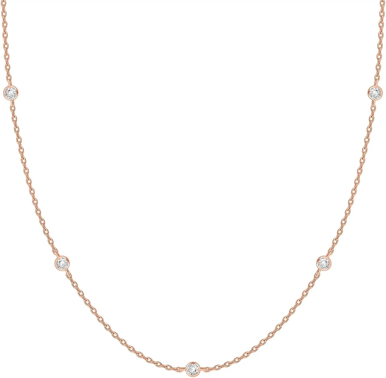 PAVOI 14K Gold Plated Station Necklace - Simulated Diamond BTY Layering Necklaces - Womens CZ Chain