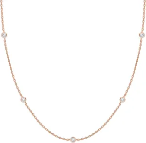 PAVOI 14K Gold Plated Station Necklace - Simulated Diamond BTY Layering Necklaces - Womens CZ Chain