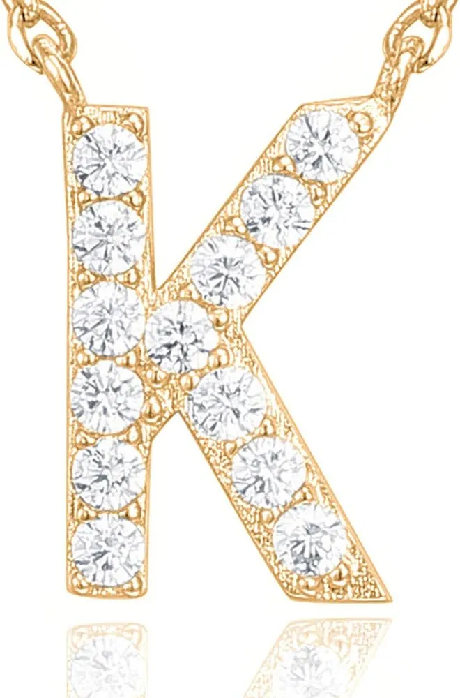 PAVOI 14K White Gold Plated Cubic Zirconia Initial Necklace | Letter Dainty Necklaces for Women