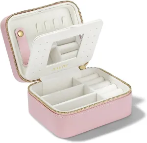 PAVOI Blush Faux Leather Travel Jewelry Box and Case with Mirror - Compact Portable Organizer for Rings, Necklaces, Earrings, Bracelets