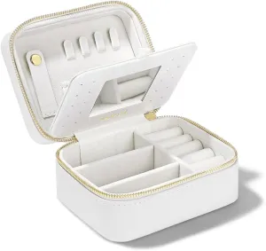 PAVOI Ivory Faux Leather Travel Jewelry Box for Women - Compact Travel Case with Mirror - Portable Organizer for Rings, Necklaces, Earrings, Bracelets