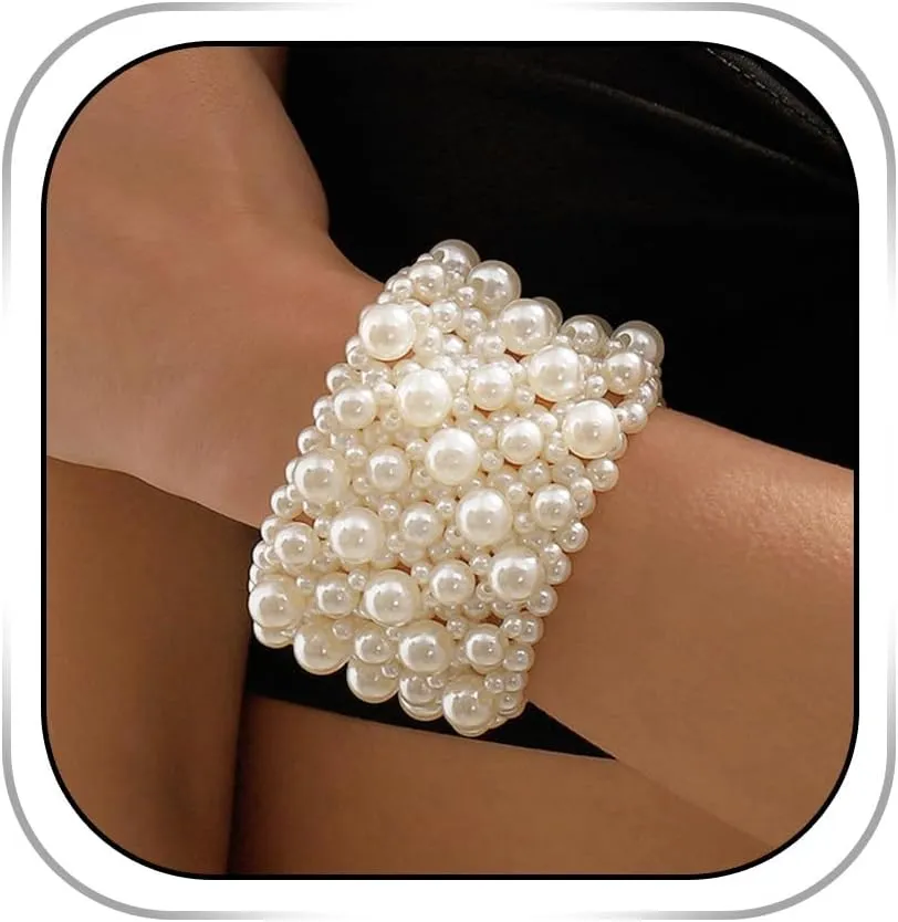 Pearl Bracelets for women White Stretch Pearl Bracelet Jewelry Vintage Pearl Bracelet for Wedding Festival Party