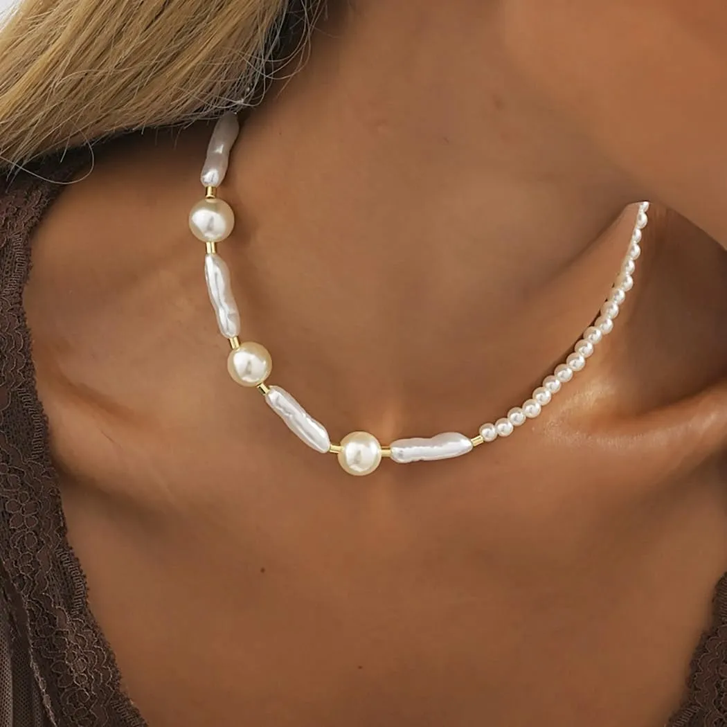 Pearl Choker Necklace Gold Boho Coin Pendant Necklaces Layering Short Necklace Chain for Women
