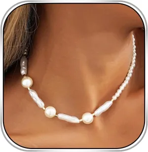 Pearl Choker Necklace Gold Boho Coin Pendant Necklaces Layering Short Necklace Chain for Women
