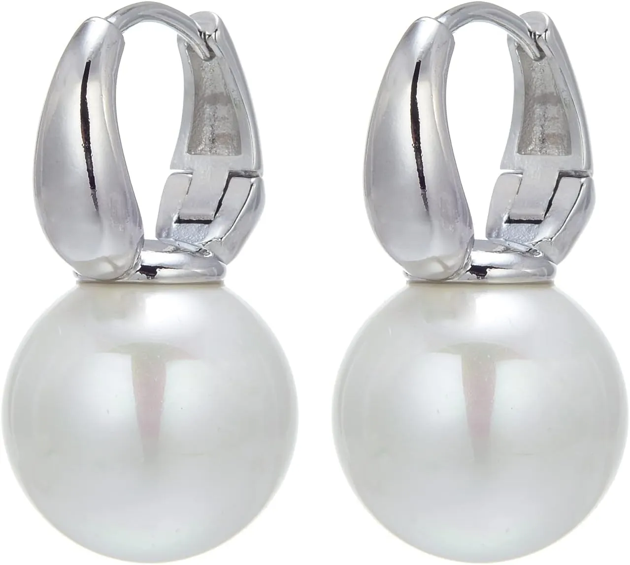 Pearl Drop Earrings, 14mm Elegant Big Pearl Earrings for Women, 14K Gold Plated Hoop Clasp, Pearl Dangle Earrings for Gift