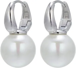 Pearl Drop Earrings, 14mm Elegant Big Pearl Earrings for Women, 14K Gold Plated Hoop Clasp, Pearl Dangle Earrings for Gift