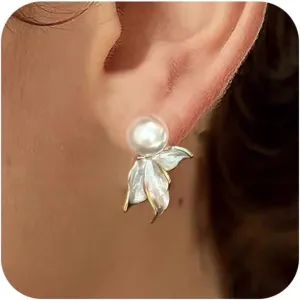 Pearl Earrings, 18K Gold Plated Dainty Drop Dangle Earring, Elegant Inspired Pearl Jewelry Great Gift for Women