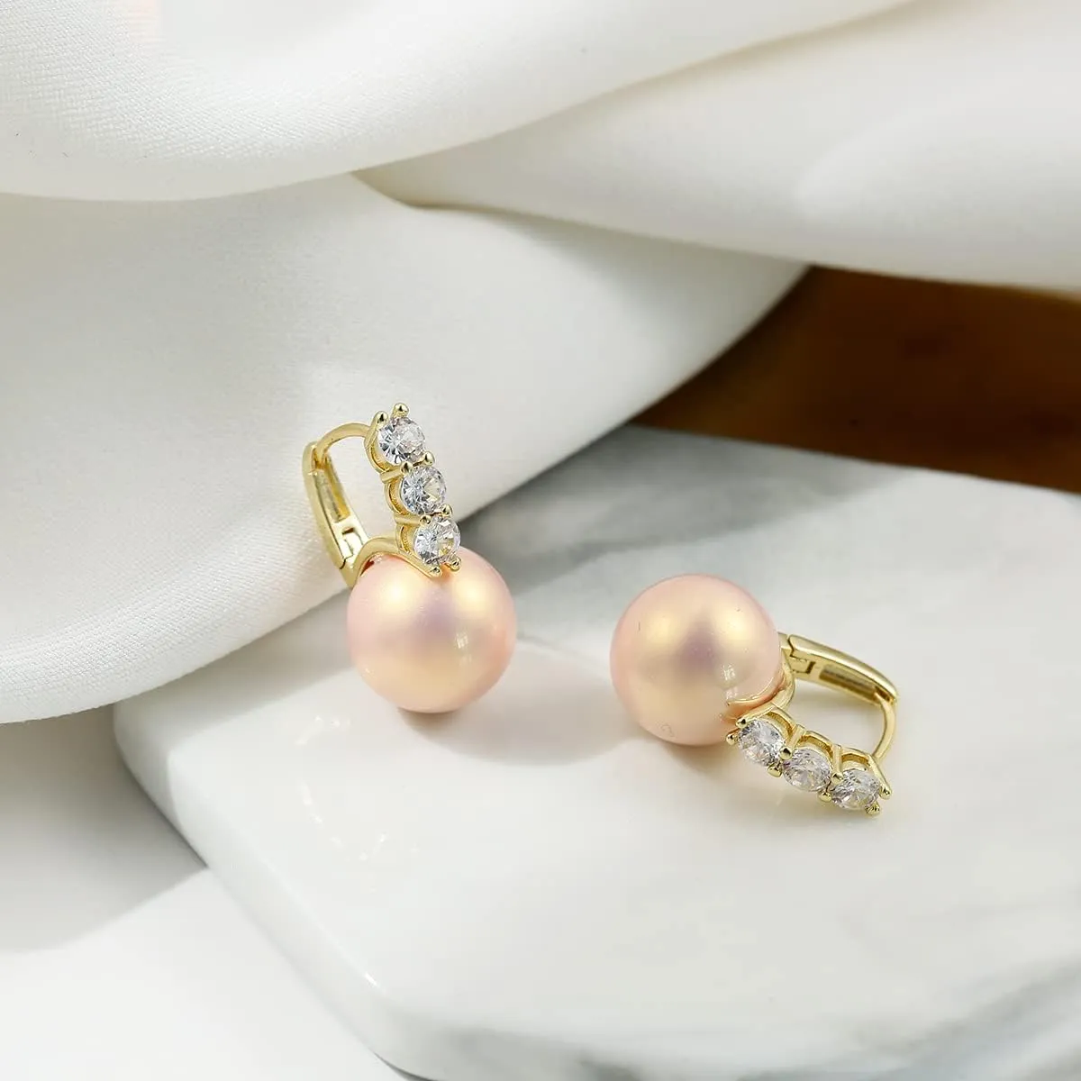Pearl Earrings for Women 14K Gold Plated Hypoallergenic Pearl Earrings 5A Cubic Zirconia Dangle Earrings Elegant Jewelry