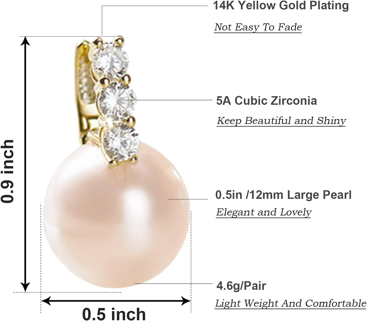 Pearl Earrings for Women 14K Gold Plated Hypoallergenic Pearl Earrings 5A Cubic Zirconia Dangle Earrings Elegant Jewelry