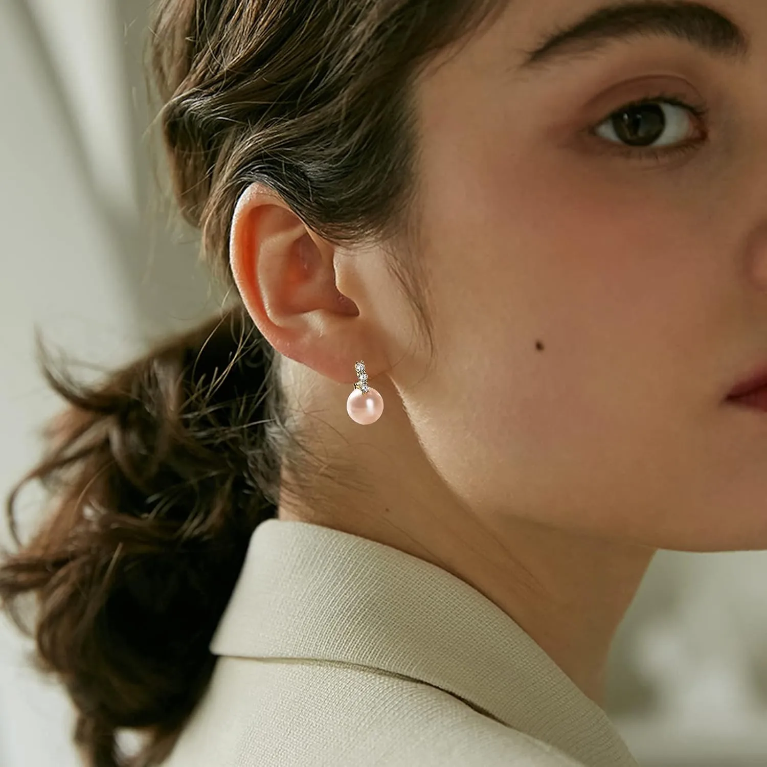 Pearl Earrings for Women 14K Gold Plated Hypoallergenic Pearl Earrings 5A Cubic Zirconia Dangle Earrings Elegant Jewelry