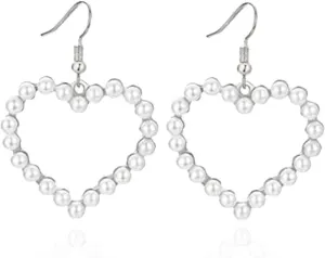 Pearl Heart Earrings Women White Heart Pearl Dangle Earrings Earrings Heart Pendant Elegant Jewelry Bridal Jewelry Wedding Birthday Gifts