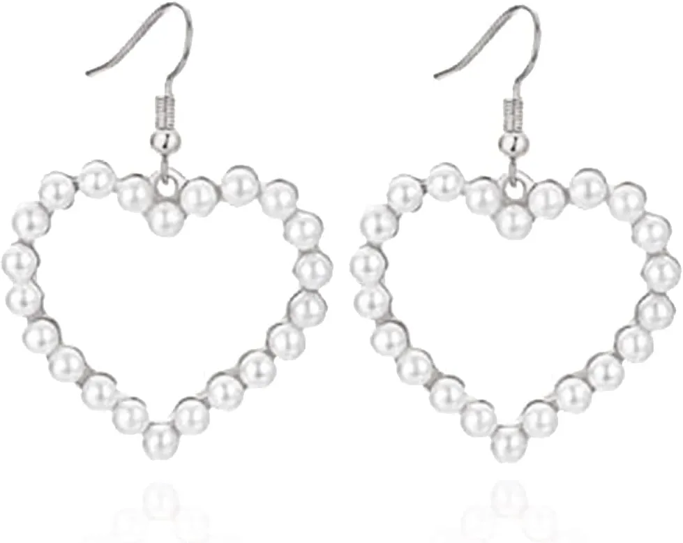 Pearl Heart Earrings Women White Heart Pearl Dangle Earrings Earrings Heart Pendant Elegant Jewelry Bridal Jewelry Wedding Birthday Gifts