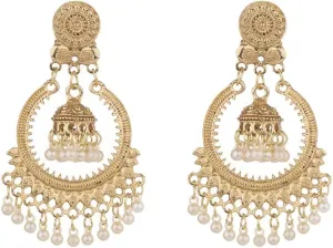 Pearl Hollow Circle Bead Tassel Dangle Drop Earrings for Women Boho Retro Indian Jhumki Bell Lightweight Dangling Flower Round Disc Stud Hypoallergenic Fashion Jewelry Gifts