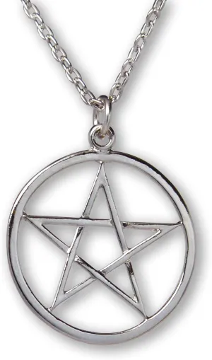 Pentacle Pentagram Polished Silver Finish Medieval Renaissance Pendant Necklace