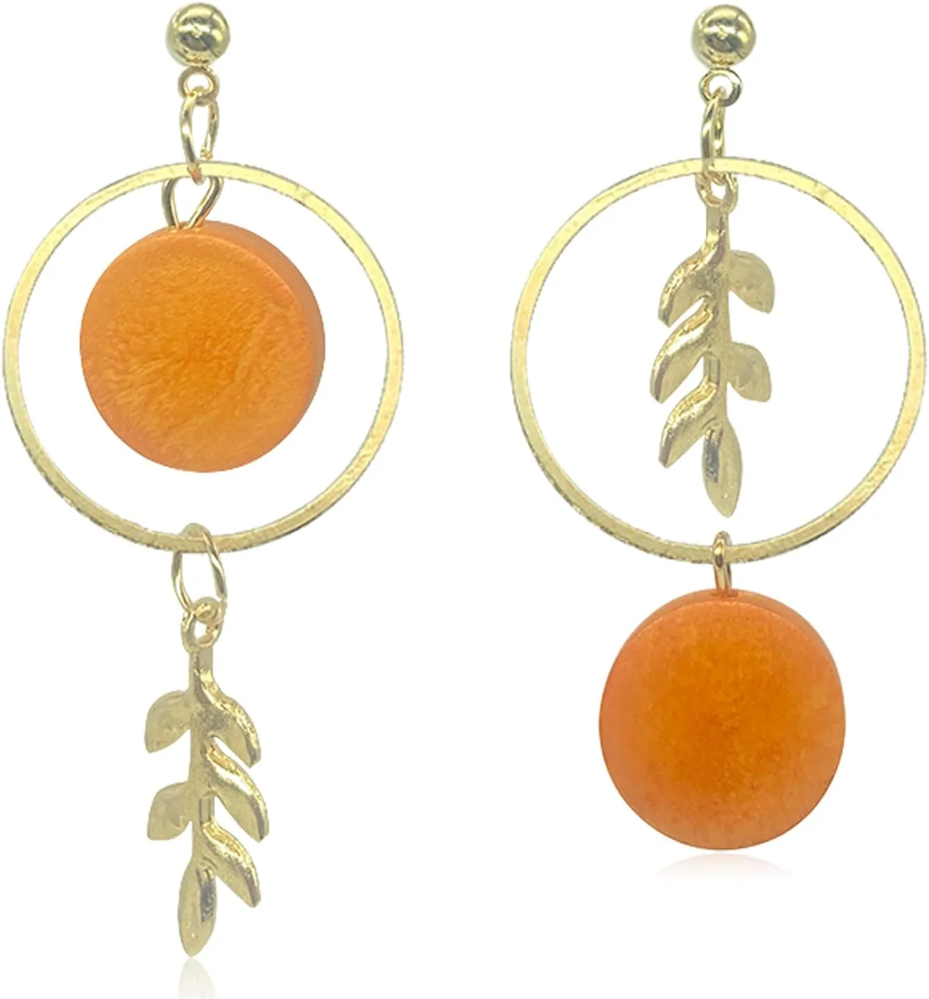 Personality Handmade Asymmetrical Round Wooden Earrings Fashionable leaf shape Drop Dangle Earrings For Women