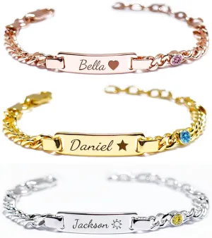 Personalized Baby Bracelets for Infant Girls Boys with Name Birthstone, 18k Gold Plated, Adjustable Length, Unique Christmas Birthday Thanksgiving Gifts for Kids Toddler