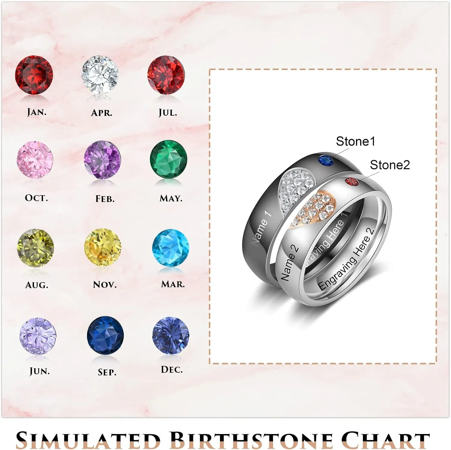 Personalized Couple Rings Set Promise Rings for Her and Him Custom Name Engraved Engagement Rings for Women Men Customized Gifts for Valentines Anniversary Wedding