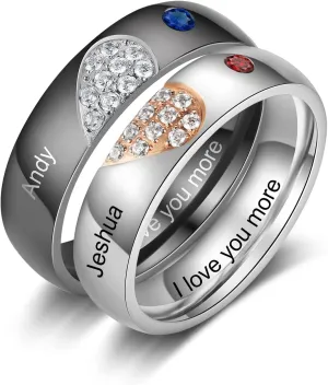 Personalized Couple Rings Set Promise Rings for Her and Him Custom Name Engraved Engagement Rings for Women Men Customized Gifts for Valentines Anniversary Wedding