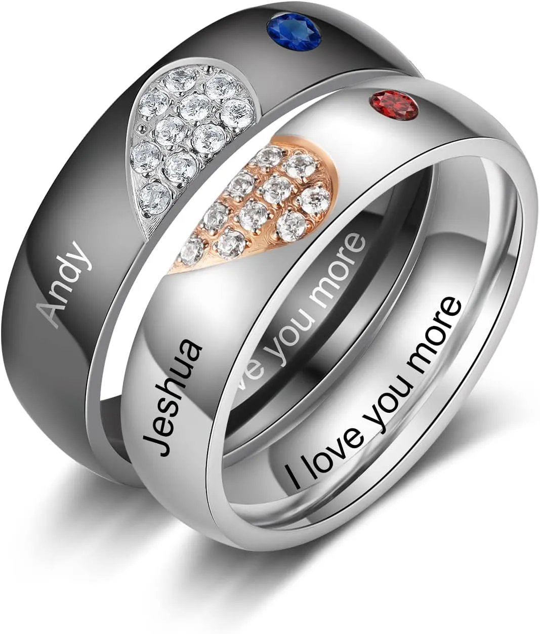 Personalized Couple Rings Set Promise Rings for Her and Him Custom Name Engraved Engagement Rings for Women Men Customized Gifts for Valentines Anniversary Wedding