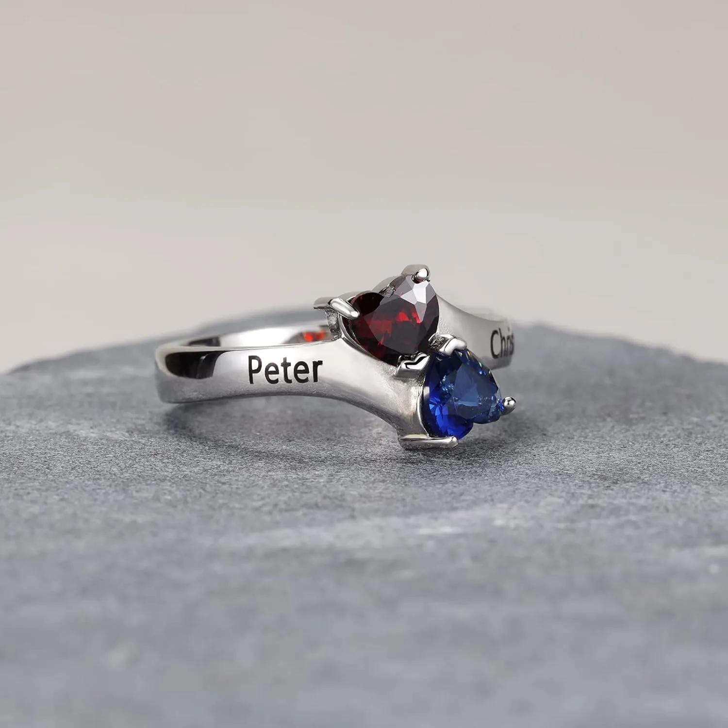 Personalized Dual Birthstone Promise Rings for Women Custom Mother's Rings with 2 Birthstones for Mom Gifts Couples Promise Anniversary Rings