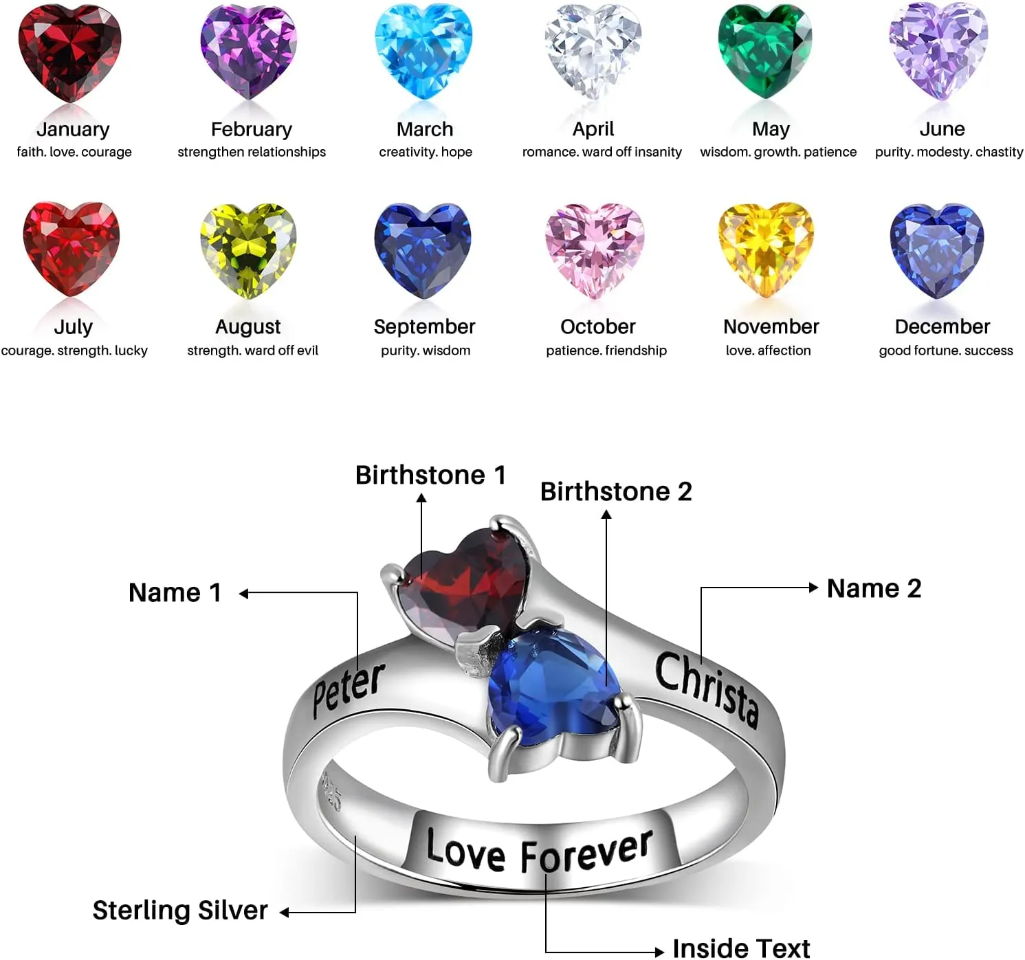 Personalized Dual Birthstone Promise Rings for Women Custom Mother's Rings with 2 Birthstones for Mom Gifts Couples Promise Anniversary Rings