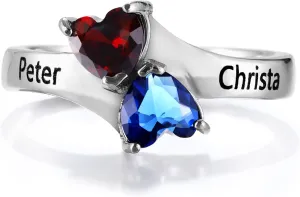 Personalized Dual Birthstone Promise Rings for Women Custom Mother's Rings with 2 Birthstones for Mom Gifts Couples Promise Anniversary Rings