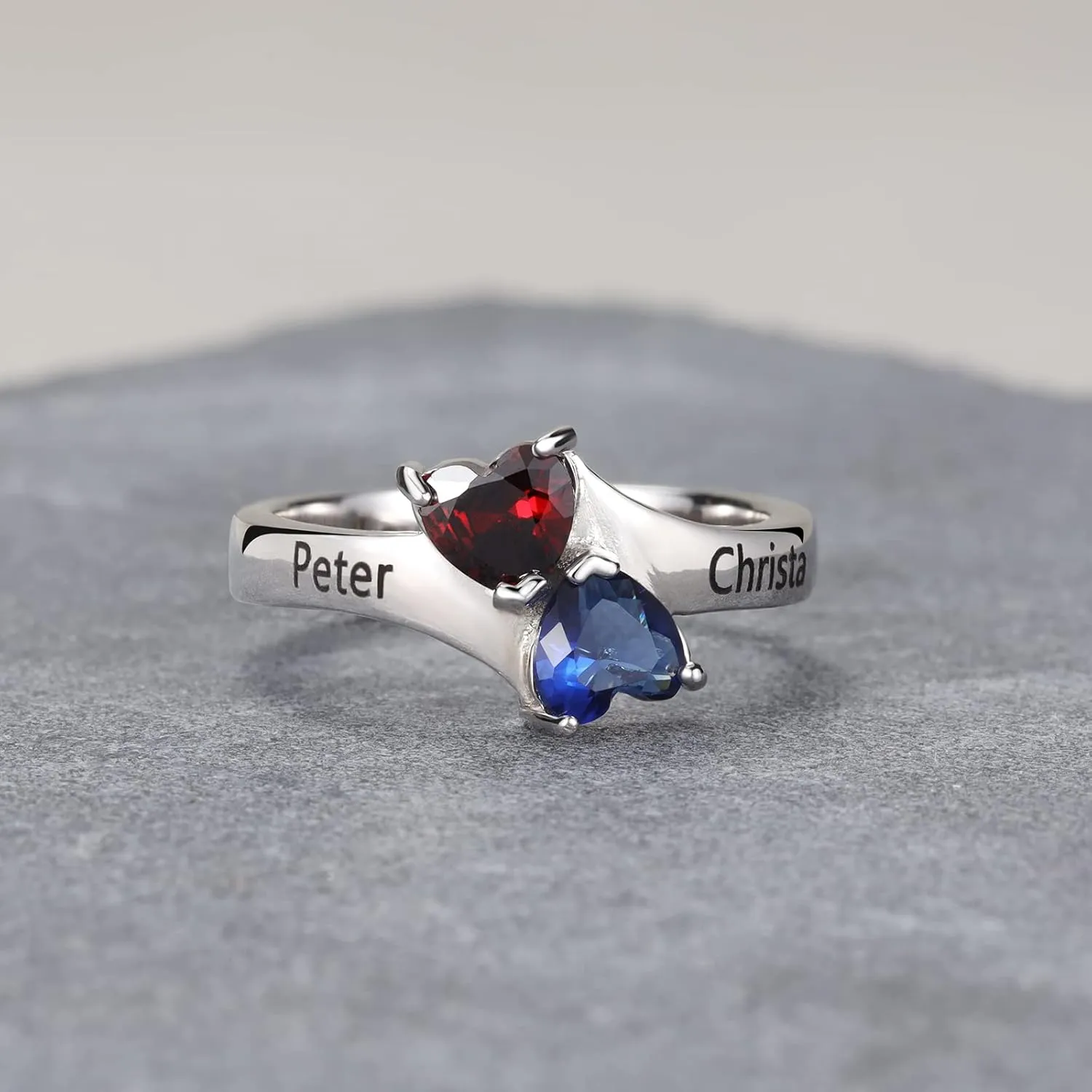 Personalized Dual Birthstone Promise Rings for Women Custom Mother's Rings with 2 Birthstones for Mom Gifts Couples Promise Anniversary Rings