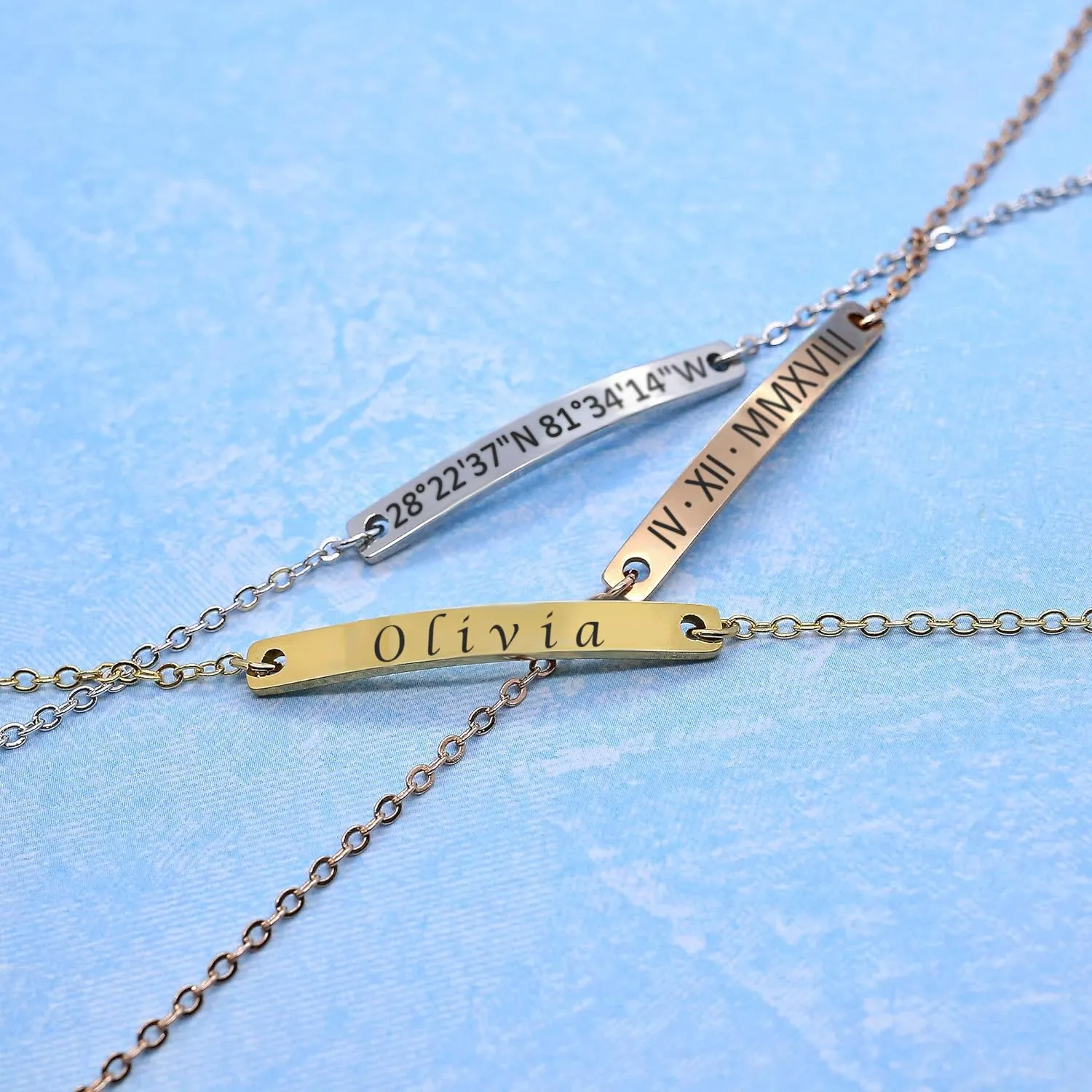 Personalized Engraved Etched Bracelet Bespoke Scripture Coordinates Name Date bespoke Unique Keepsake Jewelry Birthdays Celebrations Friendship Love Bridesmaid Gift Idea (Rose gold color)