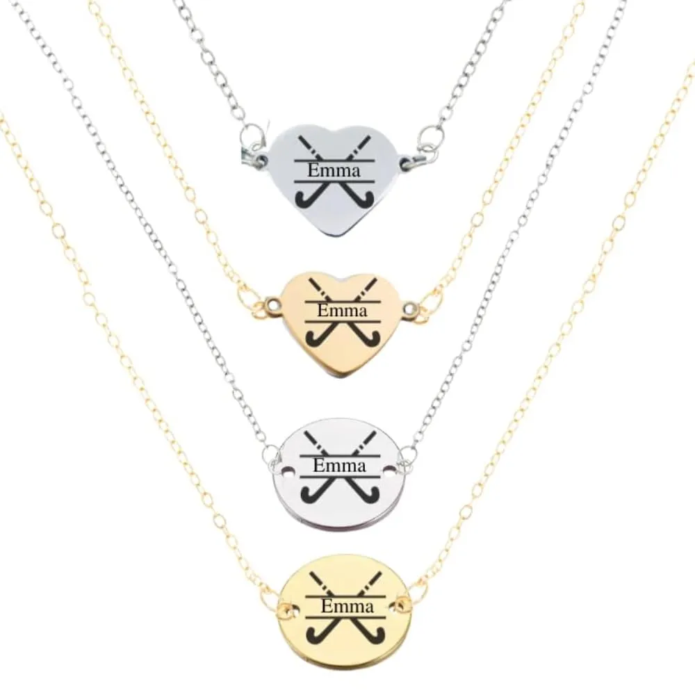 Personalized Field Hockey Necklace, Field Hockey Gifts for Women, Teens Custom Engraved Field Hockey Pendant Name