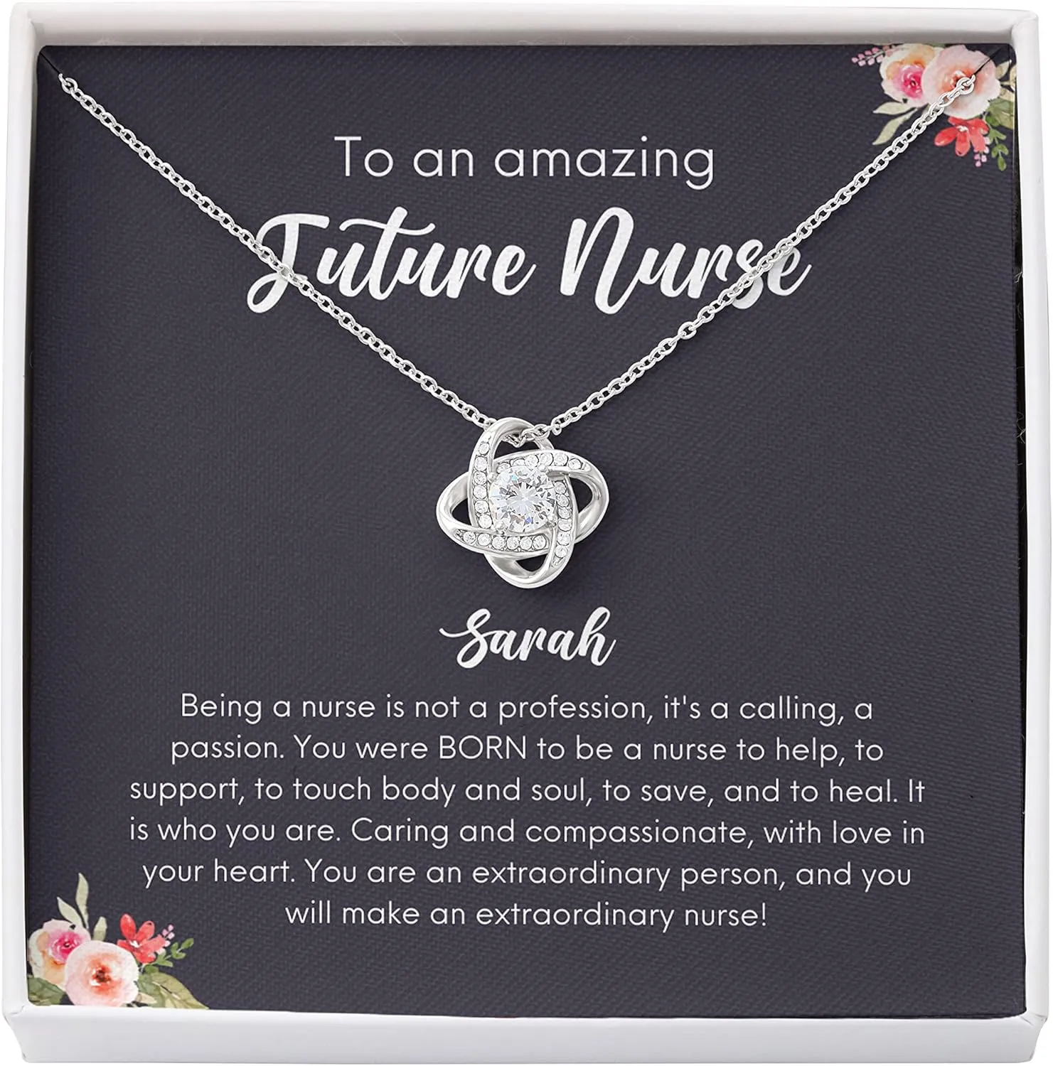 Personalized Nurse Necklace Silver Plated - to an Amazing Future Nurse - Custom Name Graduate Appreciation for Registered Nurse RN CRNA