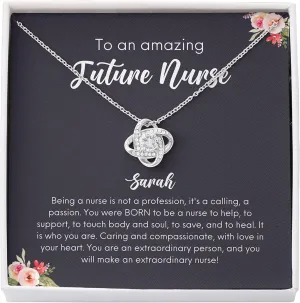 Personalized Nurse Necklace Silver Plated - to an Amazing Future Nurse - Custom Name Graduate Appreciation for Registered Nurse RN CRNA
