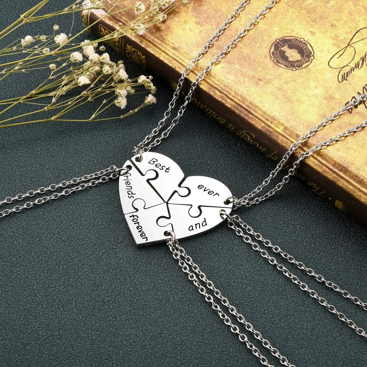 PESOENTH BFF Best Friend Necklace For 2 3 4 5,Friendship Jewelry For Women Gift,Matching Heart Best Friends Forever Pendant Necklaces Set Birthday for Friendship BBF