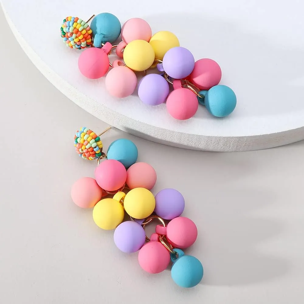 Pingyongchang Birthday Candy Earrings for Women Acrylic Dangle Earrings Colorful Beaded Earrings for Women Christmas Valentine Birthday Earrings