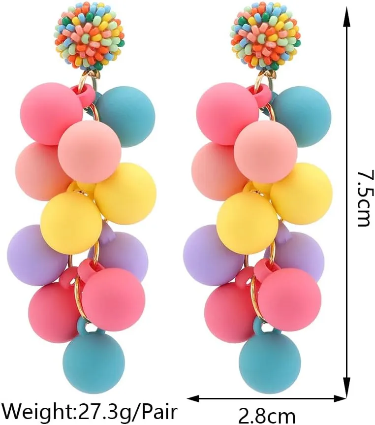 Pingyongchang Birthday Candy Earrings for Women Acrylic Dangle Earrings Colorful Beaded Earrings for Women Christmas Valentine Birthday Earrings