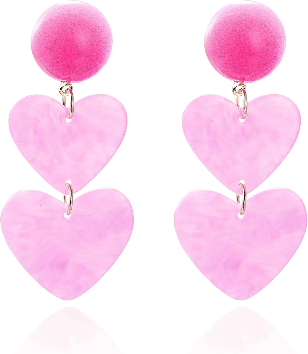 Pink Heart Earrings Chic Enamel Long Love Heart Letter Earrings for Women Teen Girls Trendy Three Love Heart Statement Earrings Fashion Pink Hollow Heart Dangle Earring Birthday Wedding Mother's Day Gift