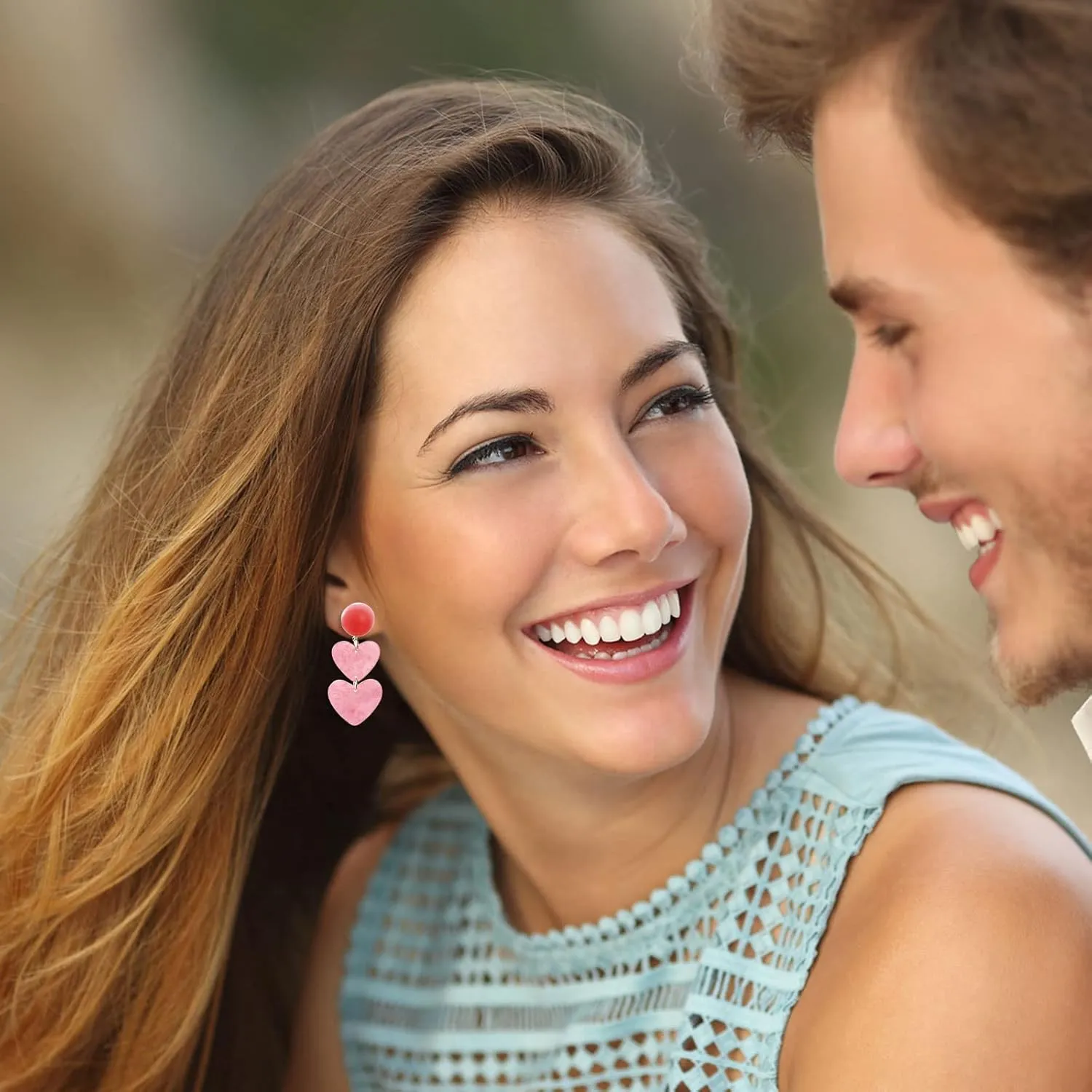 Pink Heart Earrings Chic Enamel Long Love Heart Letter Earrings for Women Teen Girls Trendy Three Love Heart Statement Earrings Fashion Pink Hollow Heart Dangle Earring Birthday Wedding Mother's Day Gift