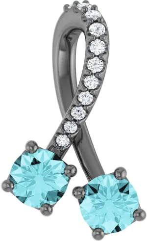 Platinum Round Shape Blue Zircon and .05 cttw Diamond 2 Two-Stone Pendant Fine Jewelry for Women Gifts for Her (16.3x9.9mm, G-H, SI2-SI3)