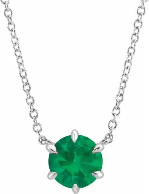 Platinum Round Shape Lab-Grown Emerald Solitaire Necklace Fine Jewelry for Women Gifts for Her (7.09mm), 18"