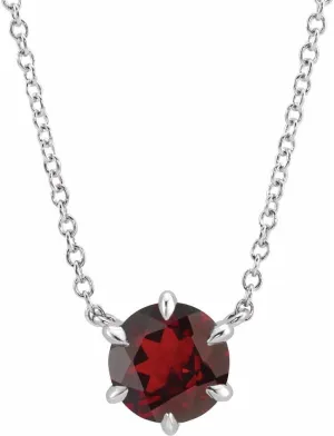 Platinum Round Shape Mozambique Garnet Solitaire Necklace Fine Jewelry for Women Gifts for Her (7.09mm), 16"