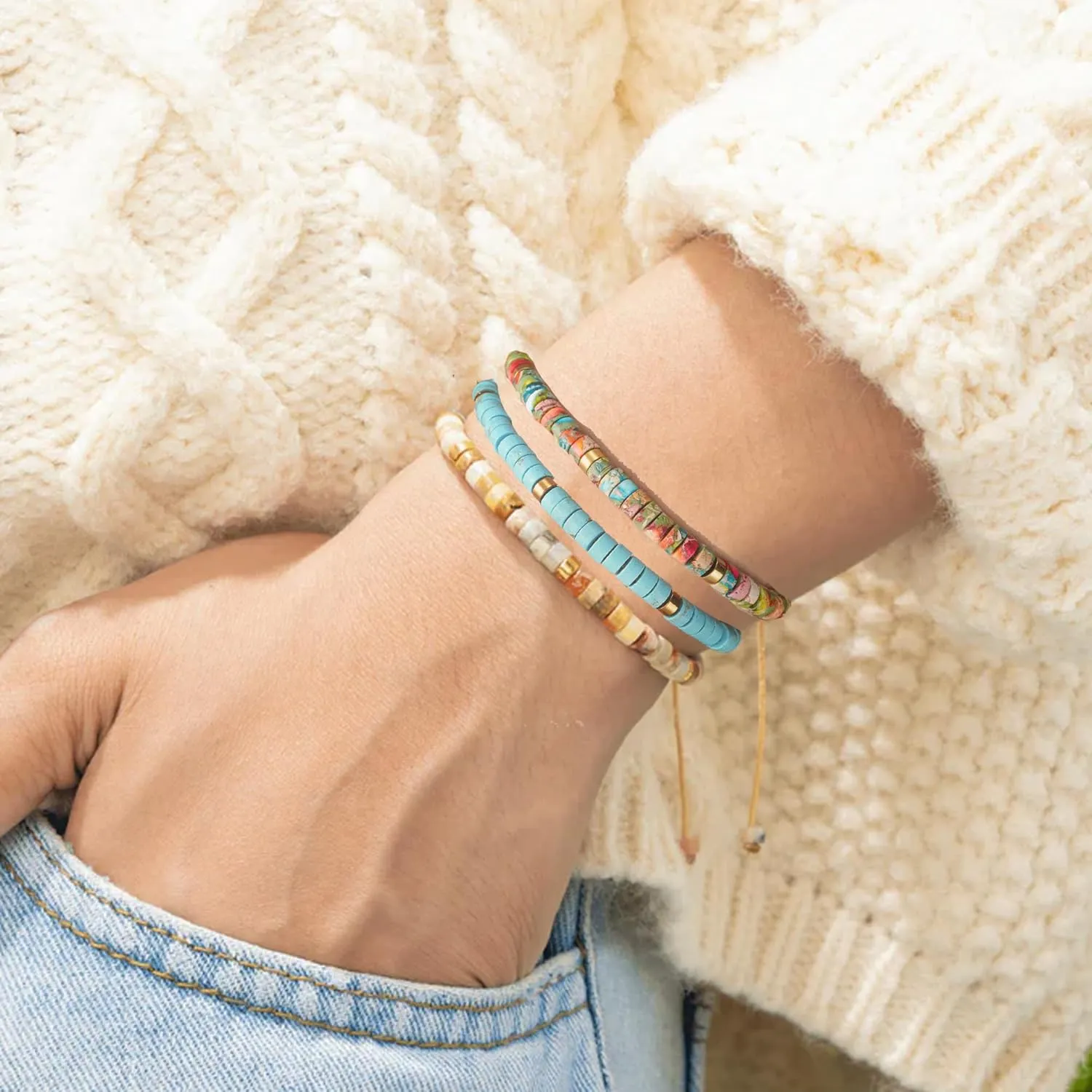 Plumiss Boho Inspirational Gifts Bracelets for Women,Handmade Unique Energy Natural Stone Beaded Strand Wrap Bracelet Jewelry Gift